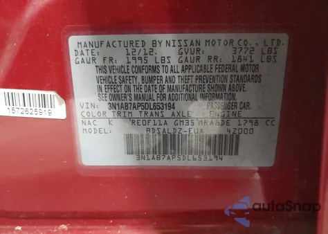 2013 Nissan Sentra Sv z USA, uszkodzony, nr VIN 3N1AB7AP5DL653194